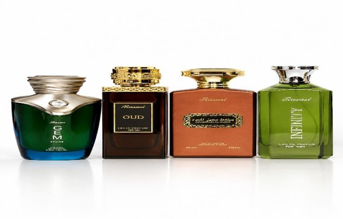 Premium Contrast Set: Gem Stone, Rasasi Oud, Mukhallat Dahn Al Oud Brown & Infinity Men — frascos